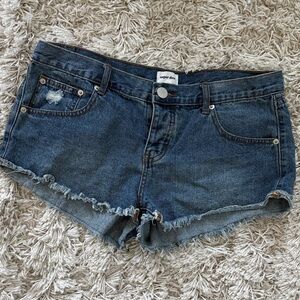 superdown Dark Blue Denim Frayed Hem Jean Shorts